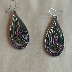 Vintage Silver and Purple Teardrop Earrings